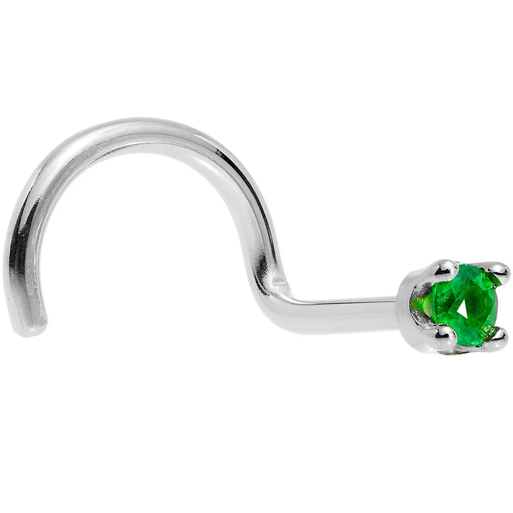 Solid 18KT White Gold (May) 1.5mm Genuine Emerald Nose Ring