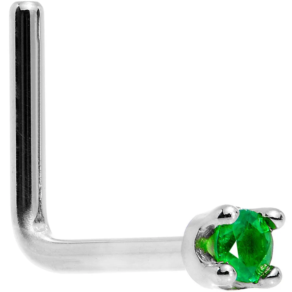 Solid 18KT White Gold (May) 1.5mm Genuine Emerald Nose Ring