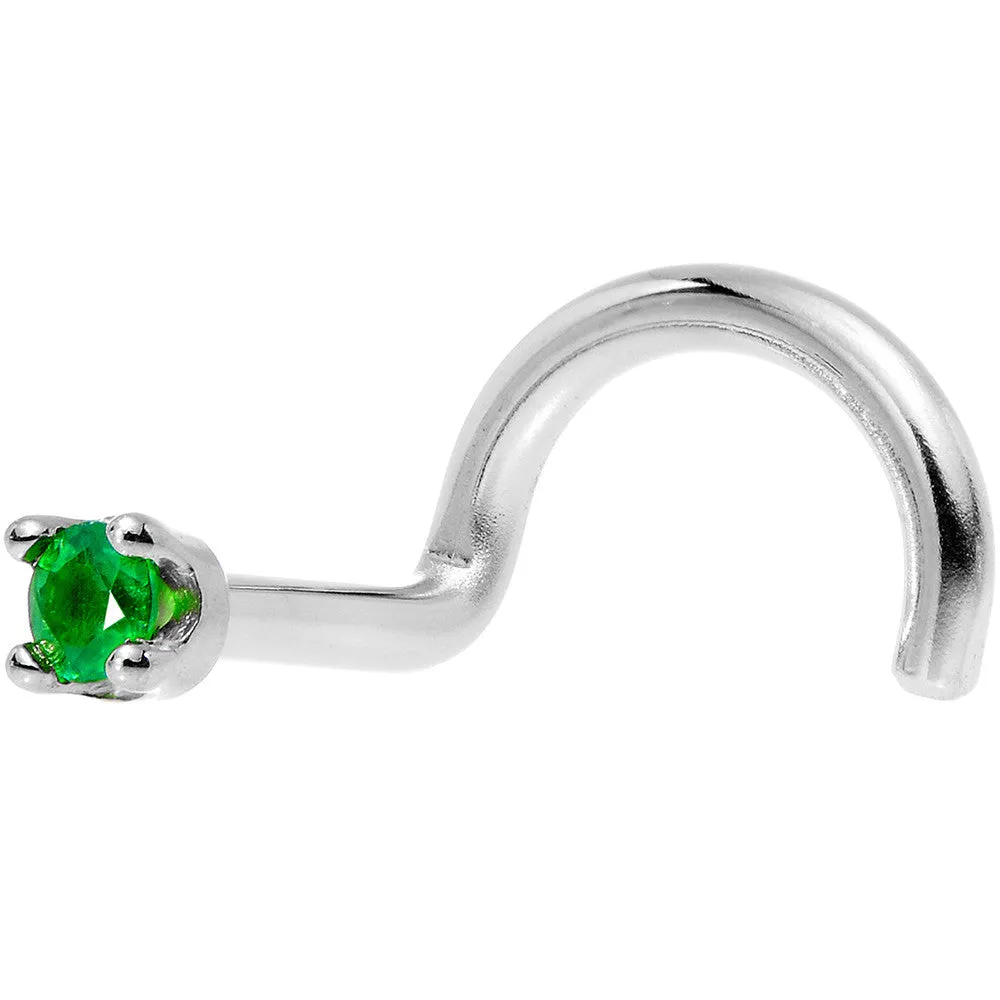 Solid 18KT White Gold (May) 1.5mm Genuine Emerald Nose Ring
