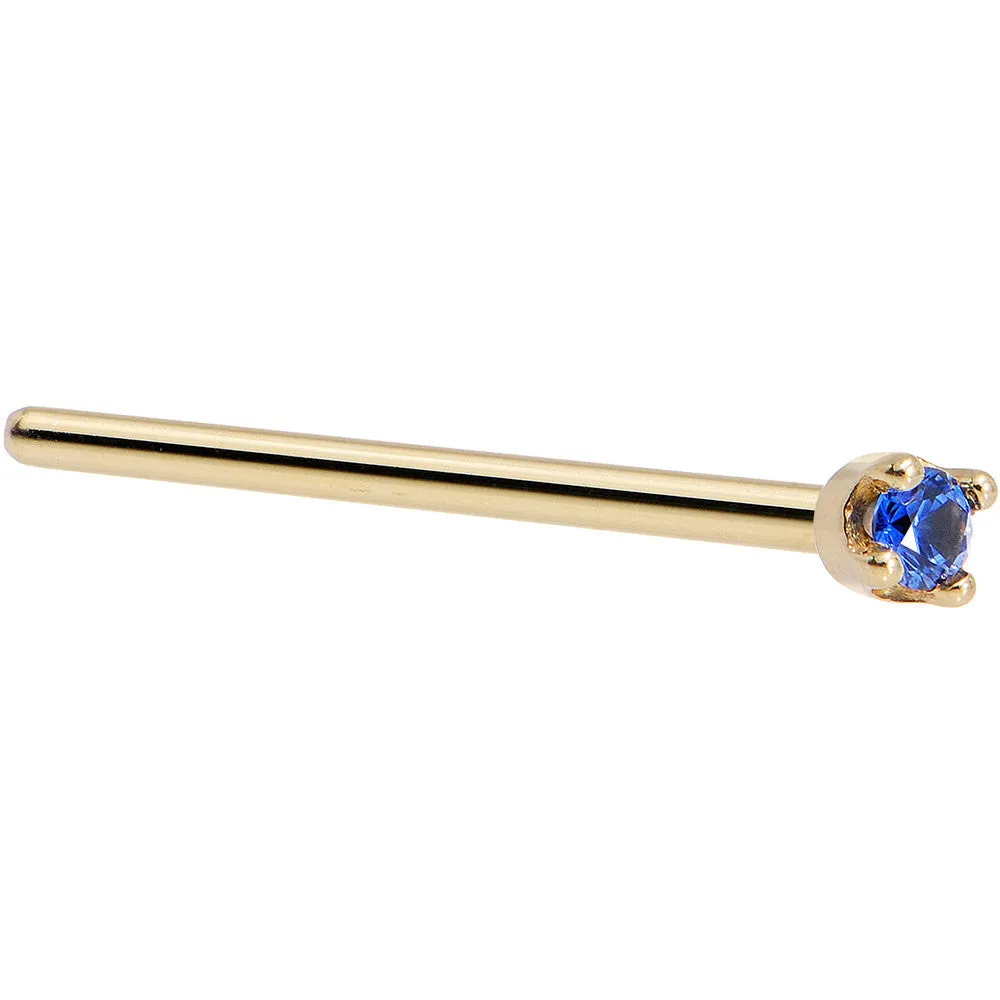 Solid 18KT Yellow Gold (September) 1.5mm Genuine Blue Sapphire Nose Ring