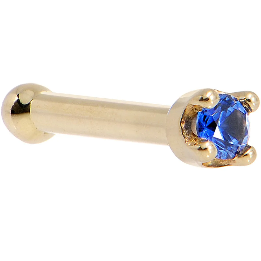 Solid 18KT Yellow Gold (September) 1.5mm Genuine Blue Sapphire Nose Ring