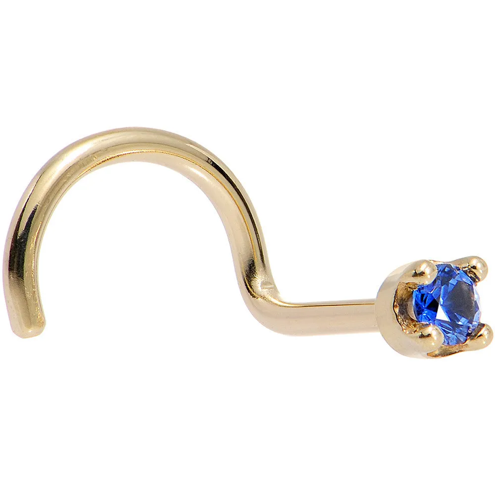 Solid 18KT Yellow Gold (September) 1.5mm Genuine Blue Sapphire Nose Ring