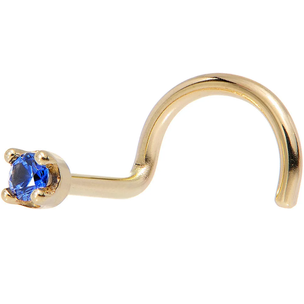 Solid 18KT Yellow Gold (September) 1.5mm Genuine Blue Sapphire Nose Ring
