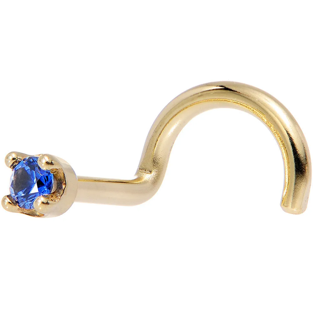 Solid 18KT Yellow Gold (September) 1.5mm Genuine Blue Sapphire Nose Ring