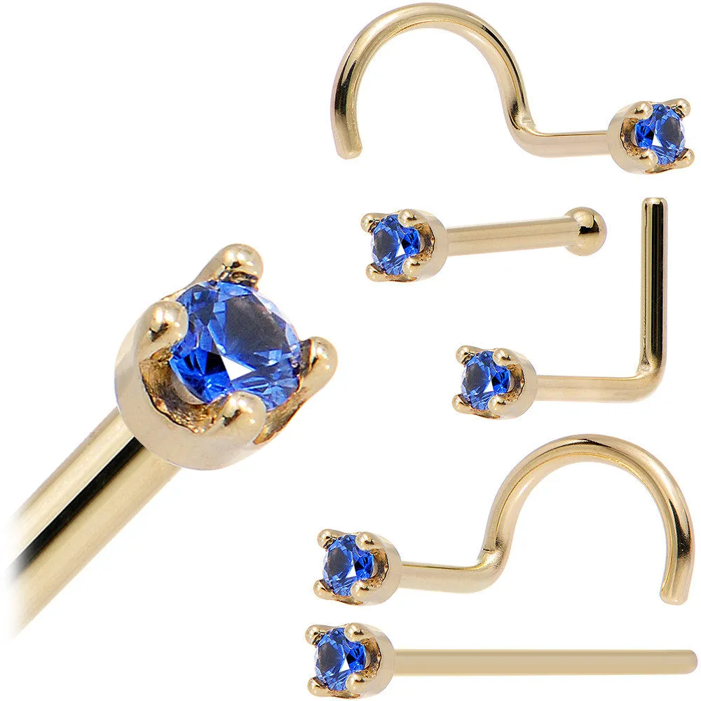 Solid 18KT Yellow Gold (September) 1.5mm Genuine Blue Sapphire Nose Ring
