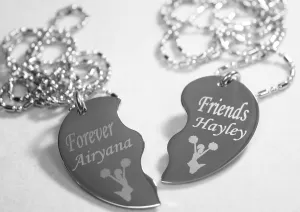 SPLIT HEART CHEERLEADING FRIENDS  NECKLACE  STAINLESS STEEL