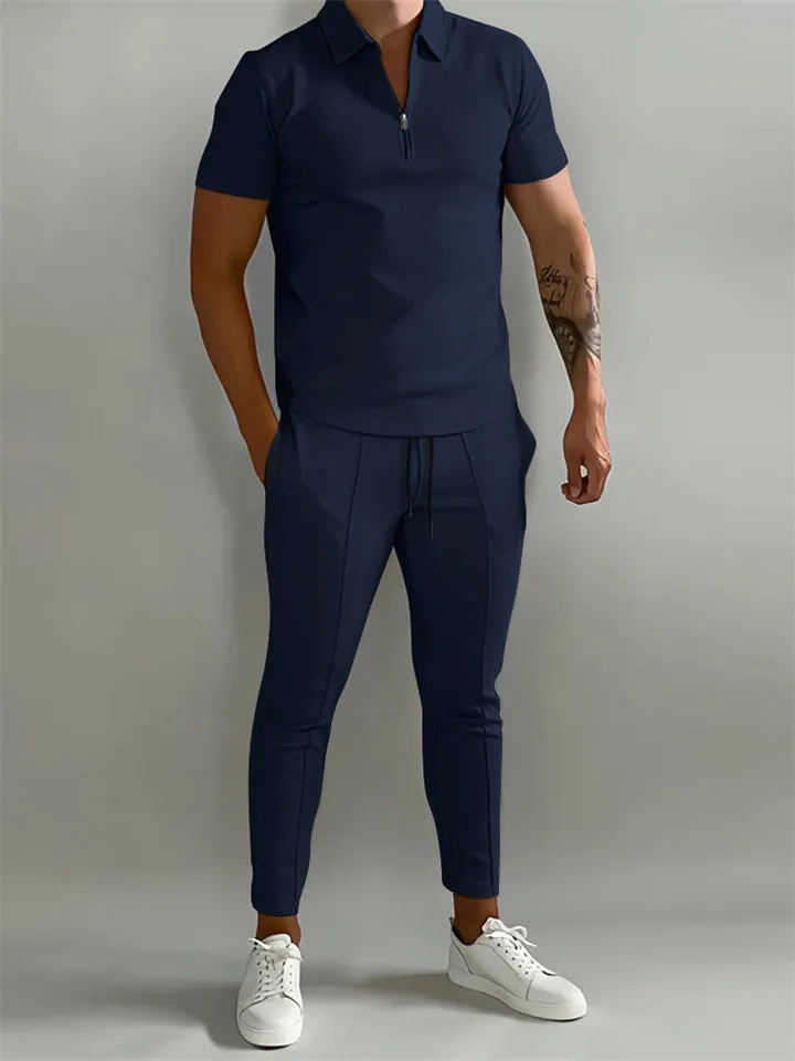 Spring Summer Lapel Short Sleeve Sports Sets for Men