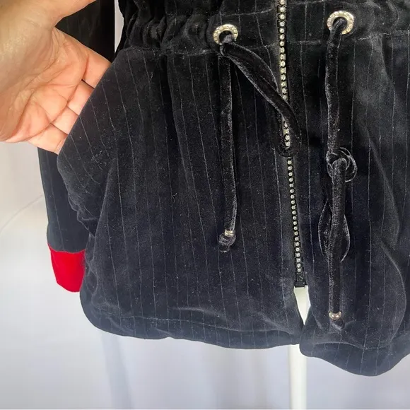 St. John Sport Vintage Velour Jacket with Rhinestone Zipper Black and Red Small