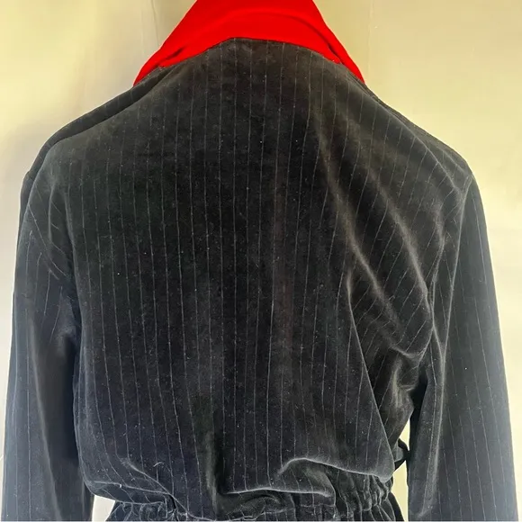 St. John Sport Vintage Velour Jacket with Rhinestone Zipper Black and Red Small