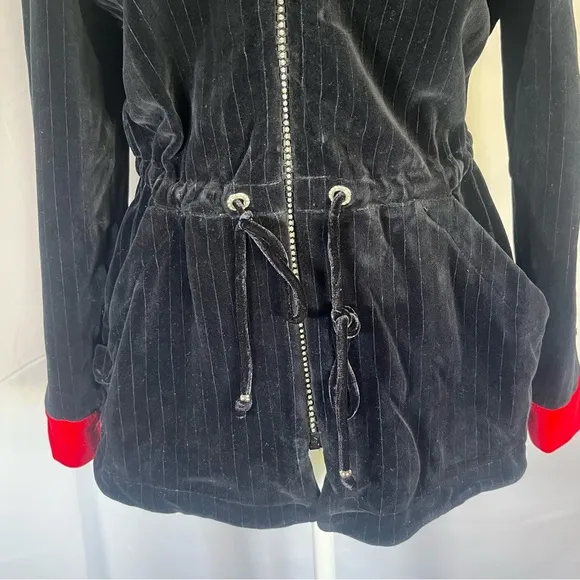 St. John Sport Vintage Velour Jacket with Rhinestone Zipper Black and Red Small