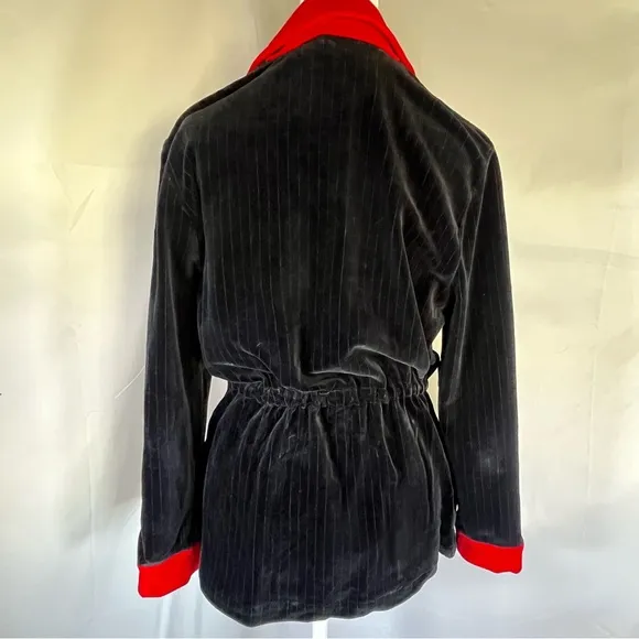 St. John Sport Vintage Velour Jacket with Rhinestone Zipper Black and Red Small