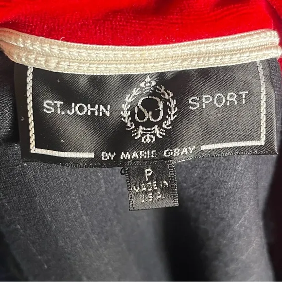 St. John Sport Vintage Velour Jacket with Rhinestone Zipper Black and Red Small
