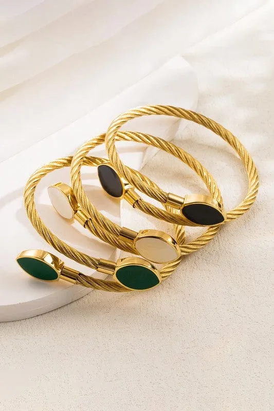 Stainless Steal Enamel Round Bangle Bracelet In Green