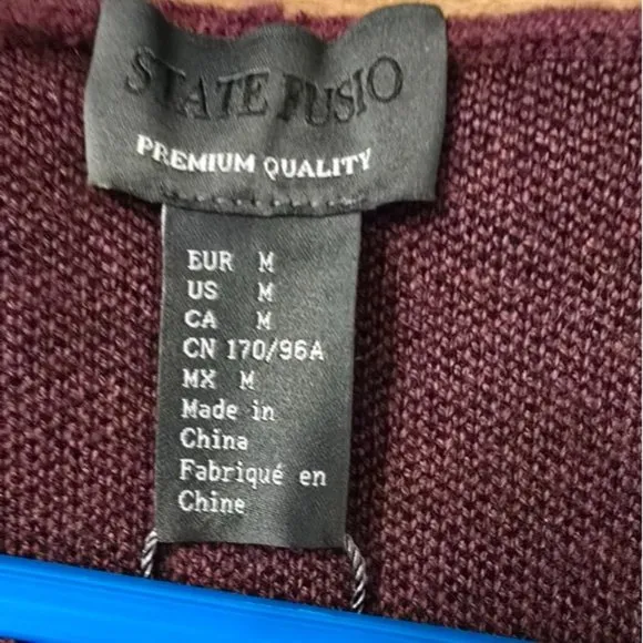 State Fusio Merino Wool Cashmere Womens Cardigan Berry Hooded Sweater Medium