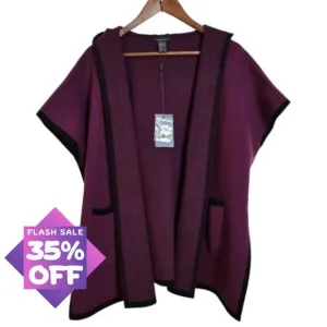 State Fusio Merino Wool Cashmere Womens Cardigan Berry Hooded Sweater Medium