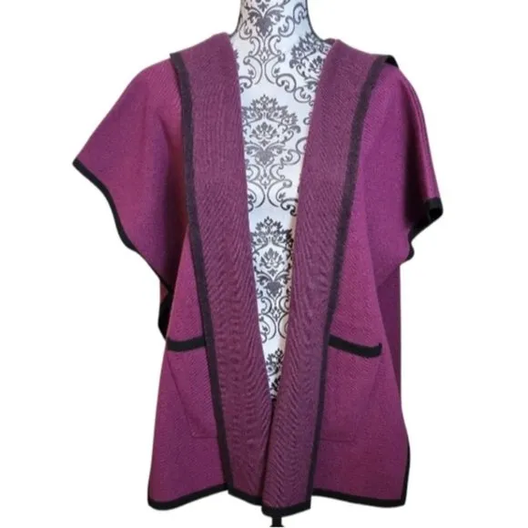 State Fusio Merino Wool Cashmere Womens Cardigan Berry Hooded Sweater Medium