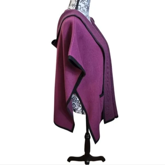 State Fusio Merino Wool Cashmere Womens Cardigan Berry Hooded Sweater Medium