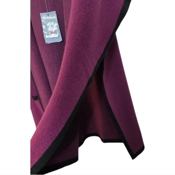 State Fusio Merino Wool Cashmere Womens Cardigan Berry Hooded Sweater Medium