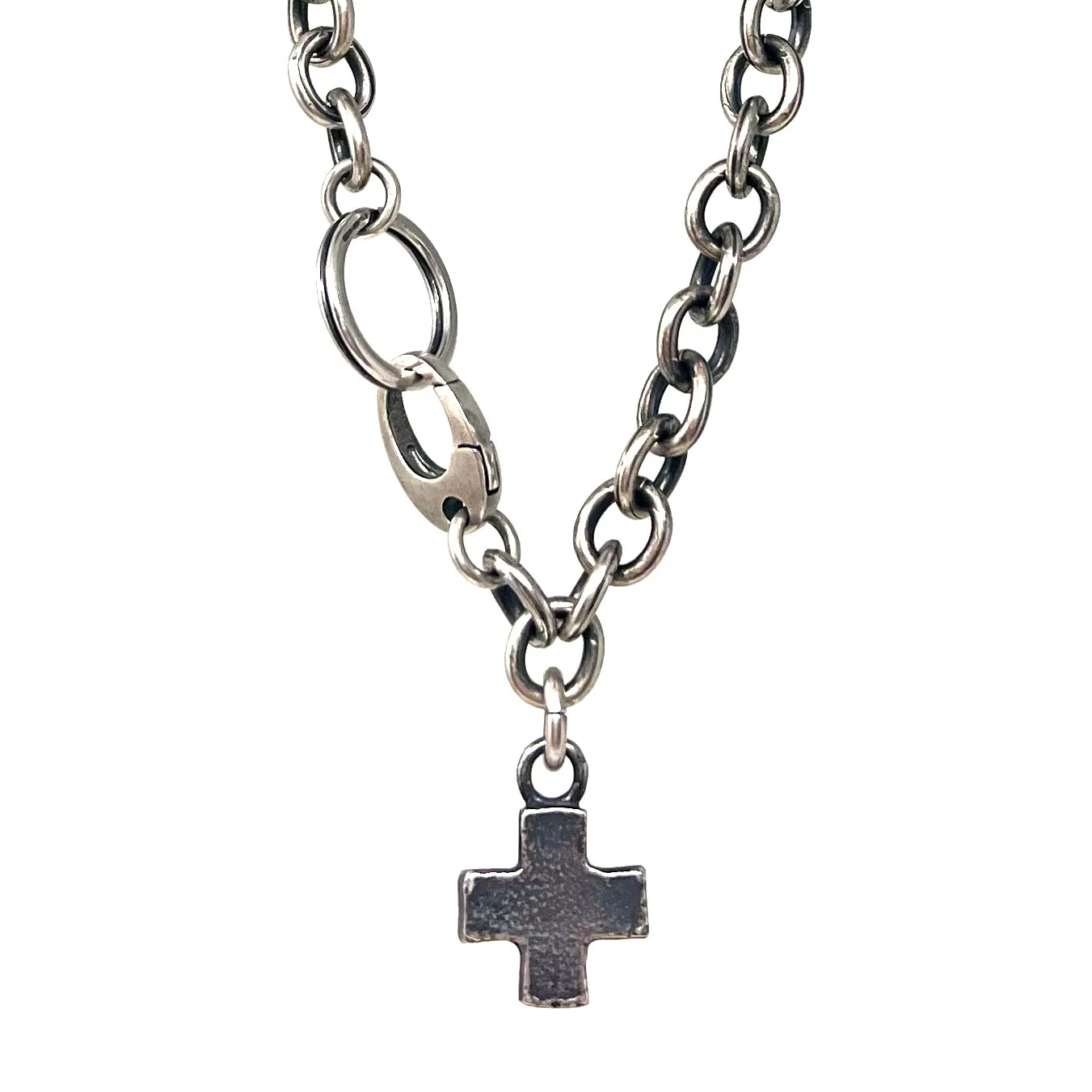 Sterling Silver Plus Sign Square Cross Necklace
