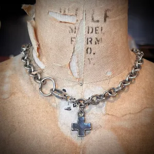 Sterling Silver Plus Sign Square Cross Necklace