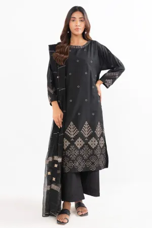 Stitched - 3 Pc Embroidered Cotton Silk Outfit