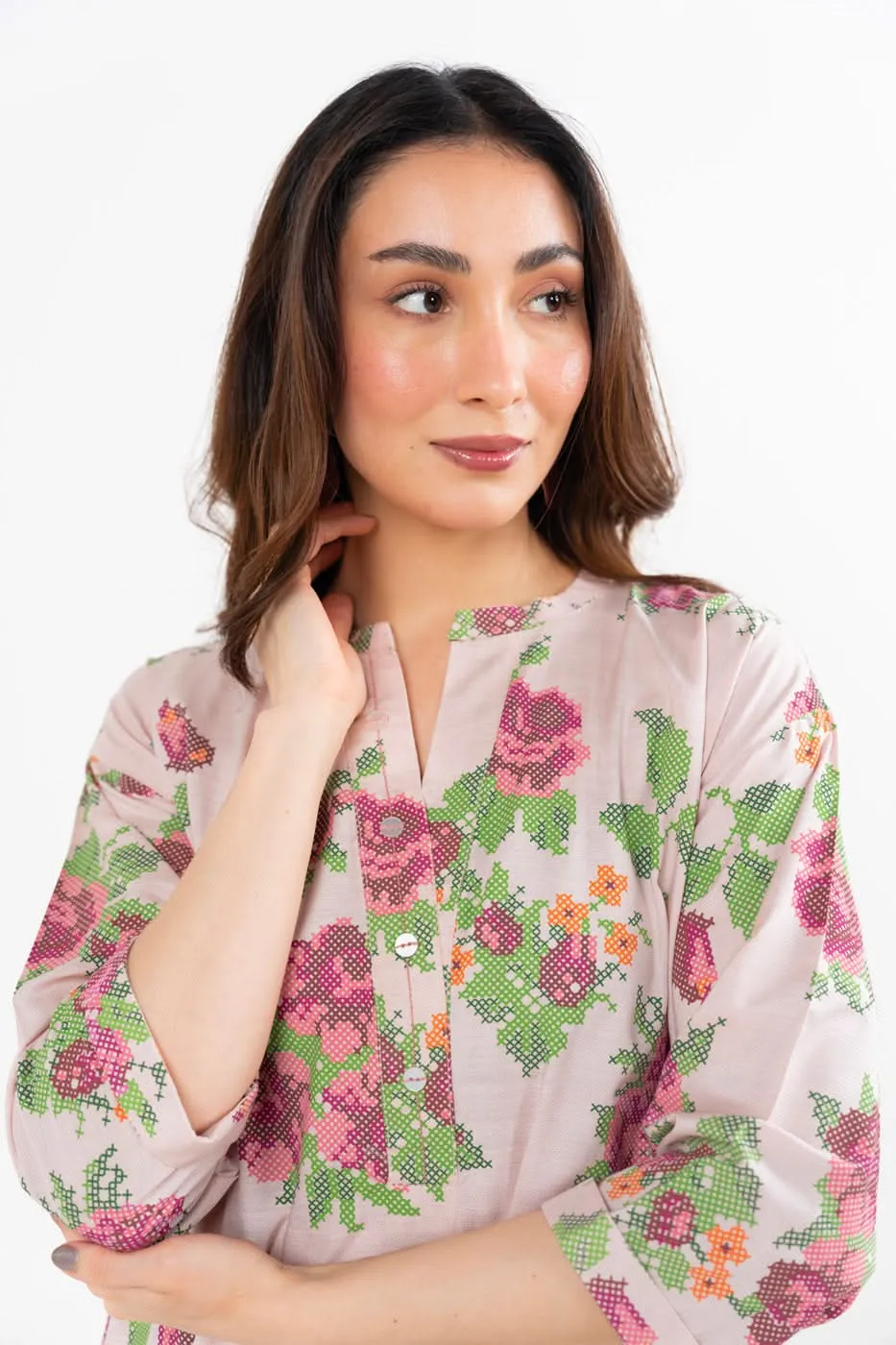 Stitched - Printed Raw Silk Kurti