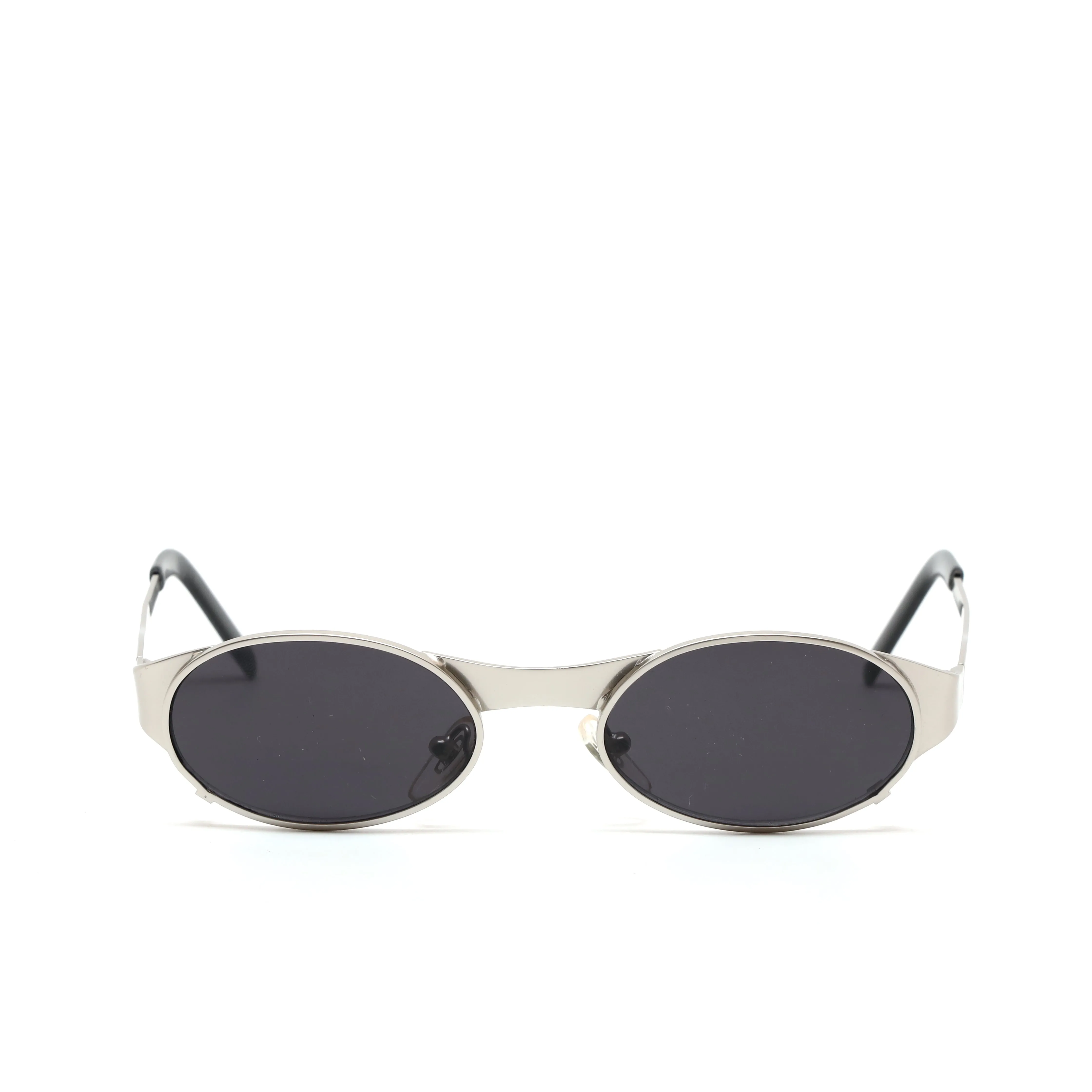 //Style 7825// Vintage 90s New Old Stock Industrial Spring Hinge Sunglasses - Silver