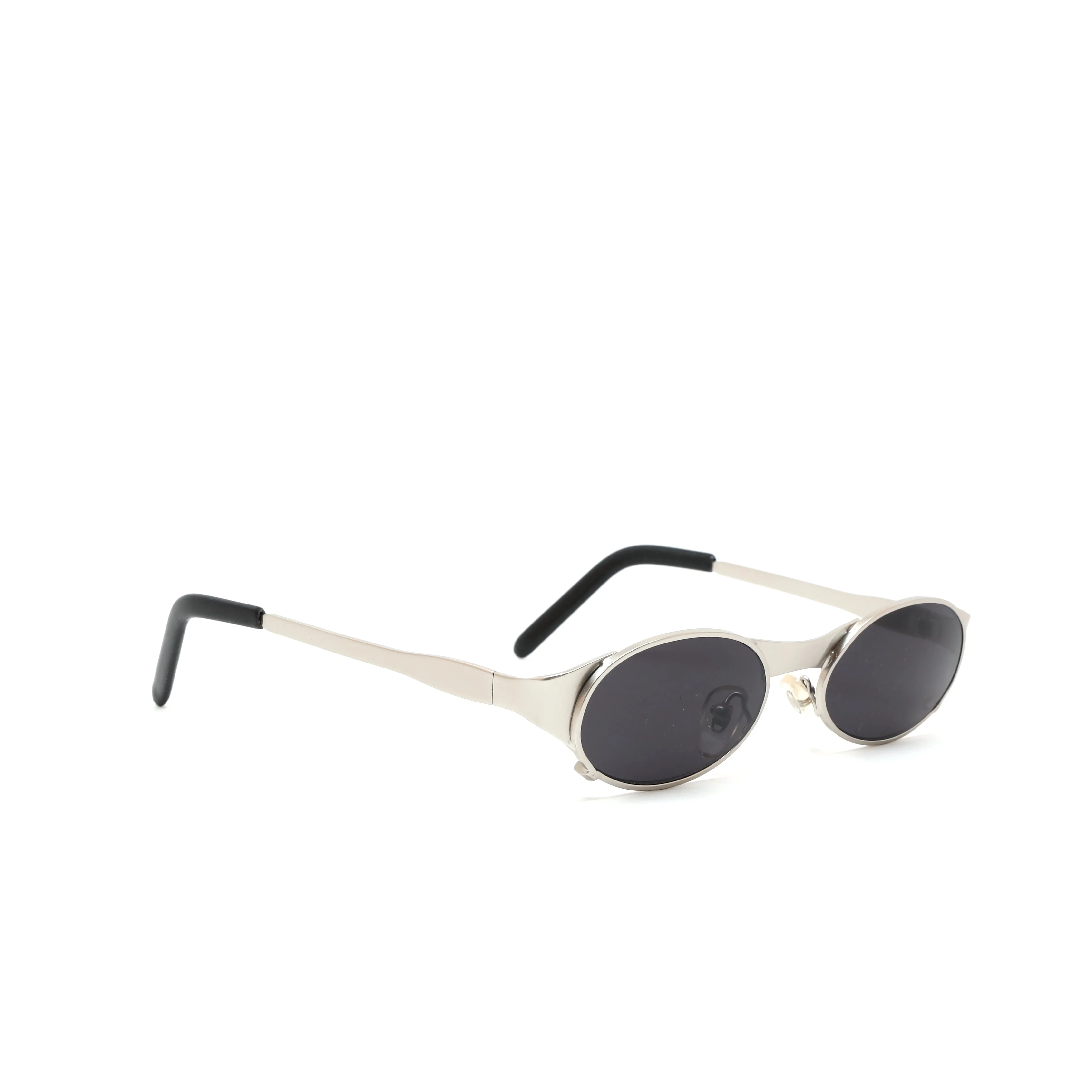 //Style 7825// Vintage 90s New Old Stock Industrial Spring Hinge Sunglasses - Silver
