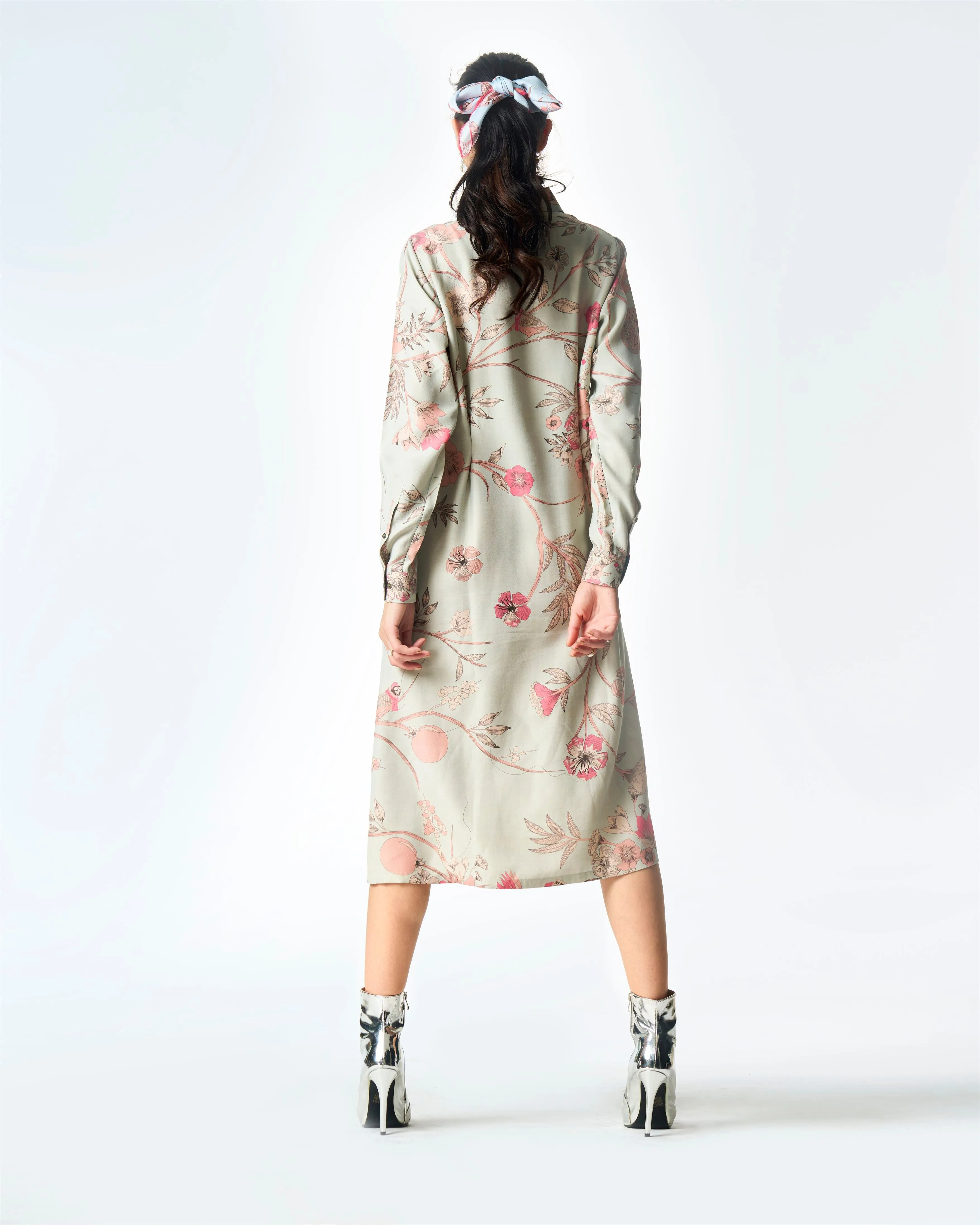 Summer-Dress Pleated Blue Muga Satin Silk-Fashion Edit Orchard-WDR501MT545-SUKETDHIR