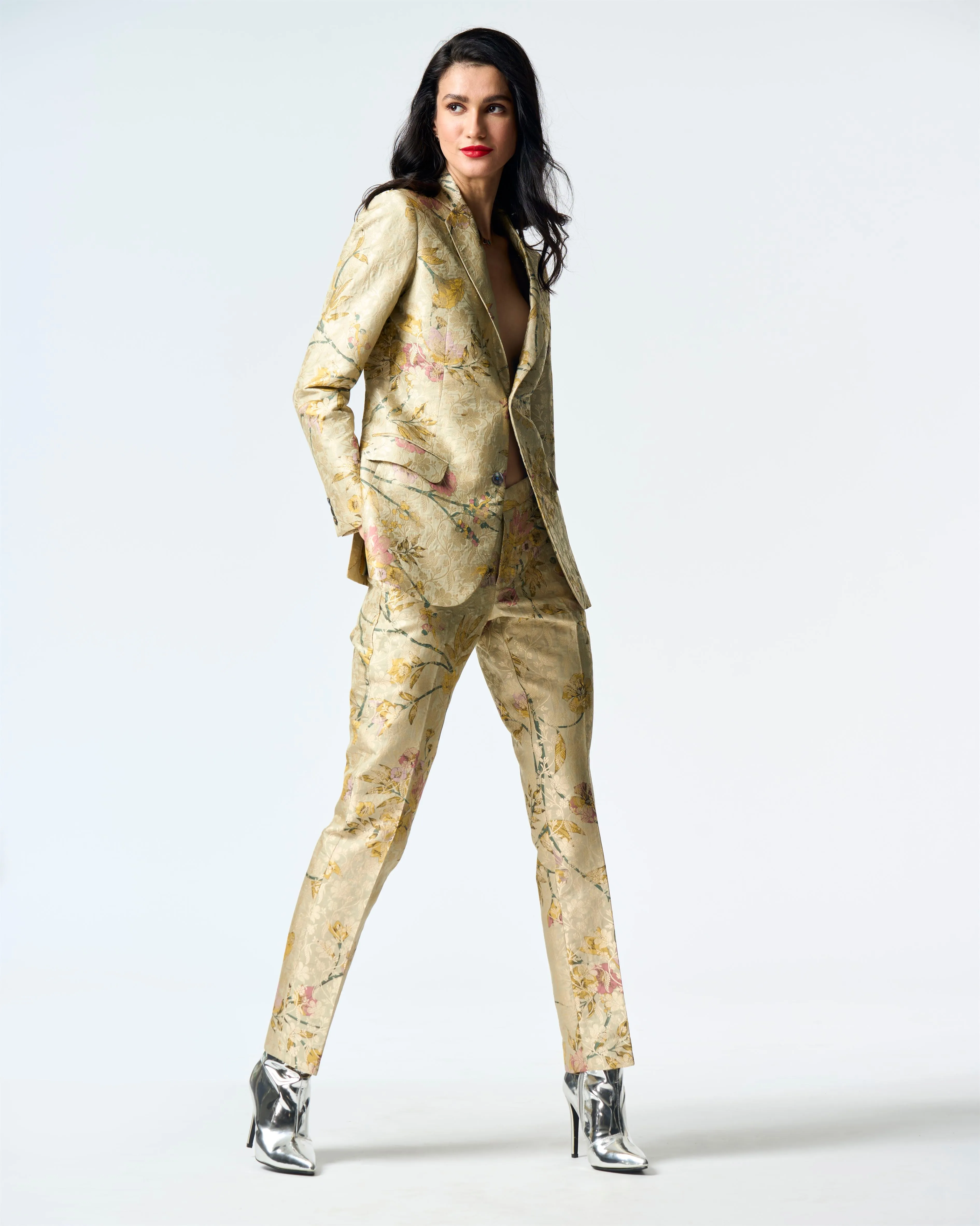 Summer-Jacket Blazer Rana Mint Silk Brocade-Fashion Edit Orchard-WOW306SB535-SUKETDHIR