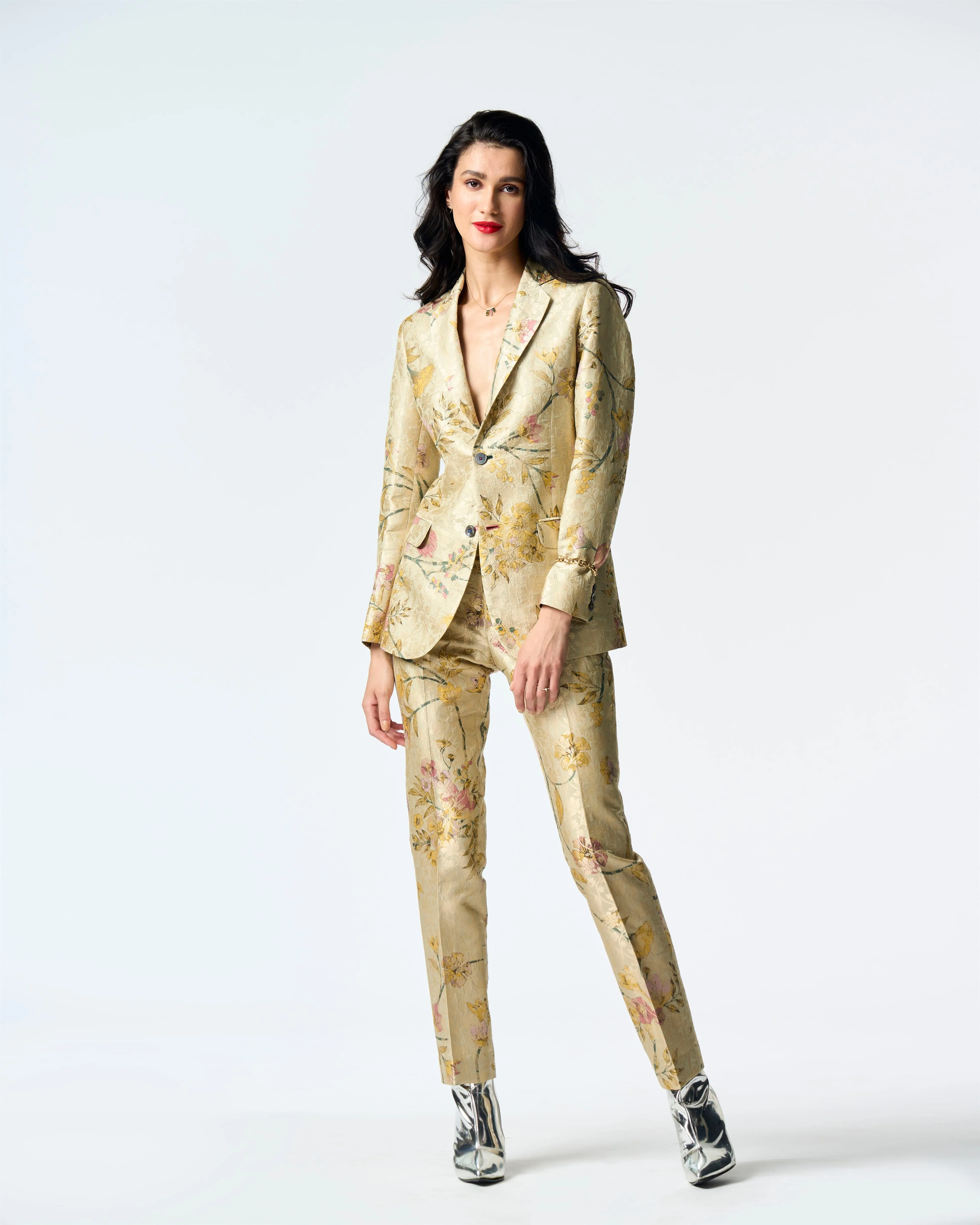 Summer-Jacket Blazer Rana Mint Silk Brocade-Fashion Edit Orchard-WOW306SB535-SUKETDHIR
