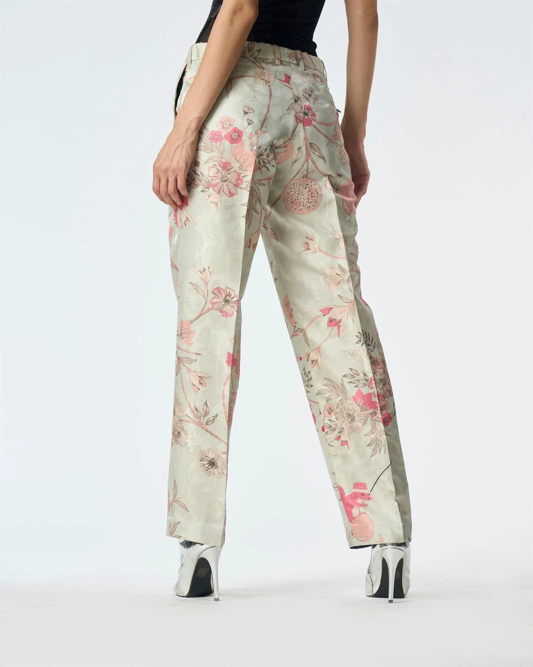 Summer-Trousers Straight Fit Blue Silk Damask-Fashion Edit Orchard-WP532SJ545-SUKETDHIR