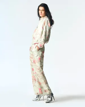 Summer-Trousers Straight Fit Blue Silk Damask-Fashion Edit Orchard-WP532SJ545-SUKETDHIR