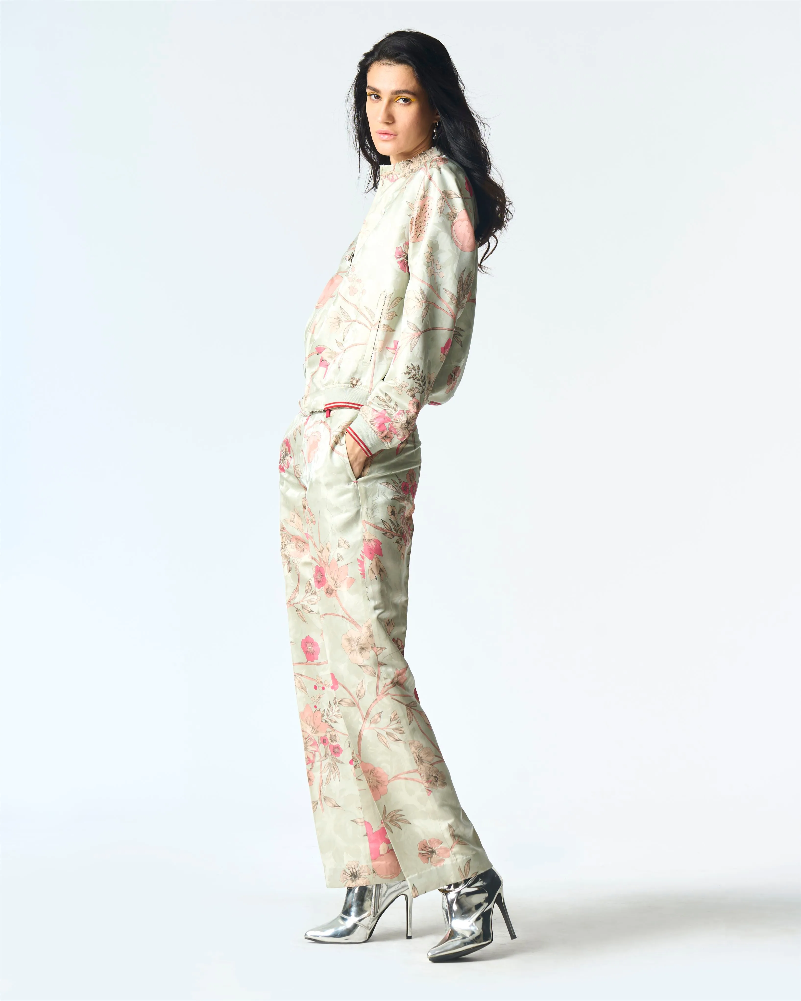 Summer-Trousers Straight Fit Blue Silk Damask-Fashion Edit Orchard-WP532SJ545-SUKETDHIR