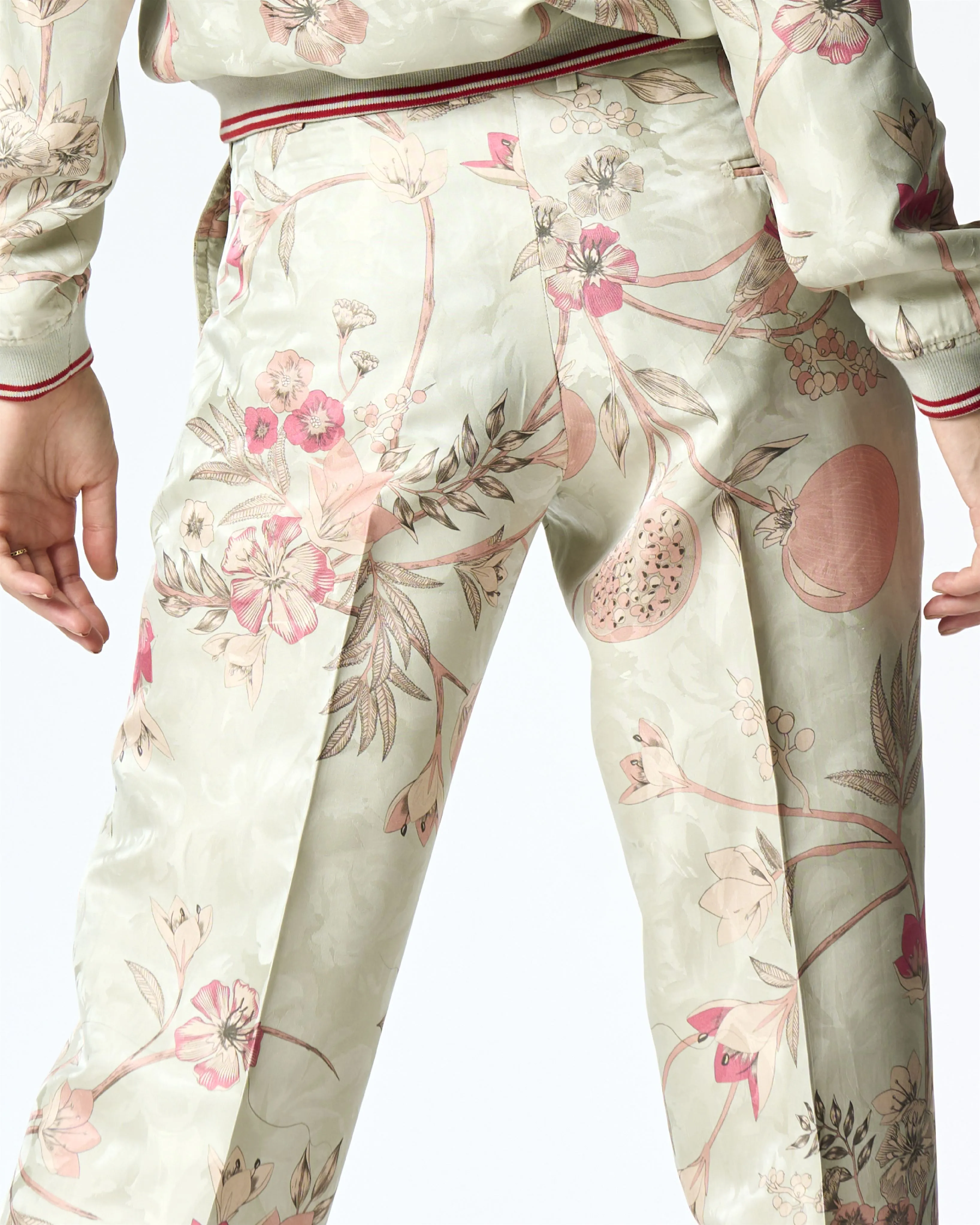 Summer-Trousers Straight Fit Blue Silk Damask-Fashion Edit Orchard-WP532SJ545-SUKETDHIR