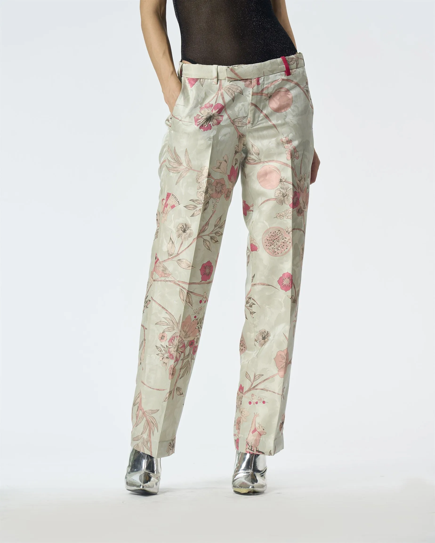 Summer-Trousers Straight Fit Blue Silk Damask-Fashion Edit Orchard-WP532SJ545-SUKETDHIR
