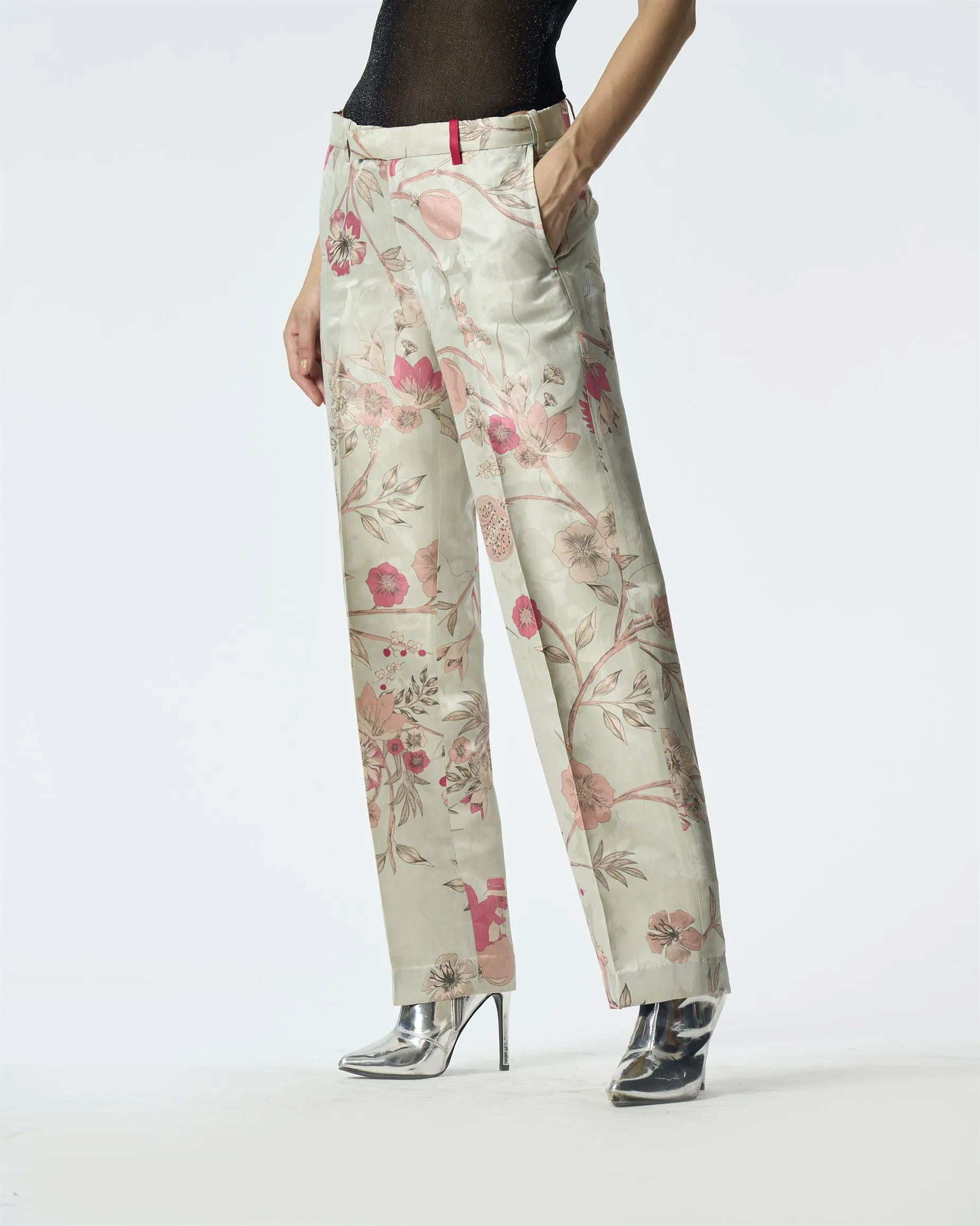 Summer-Trousers Straight Fit Blue Silk Damask-Fashion Edit Orchard-WP532SJ545-SUKETDHIR