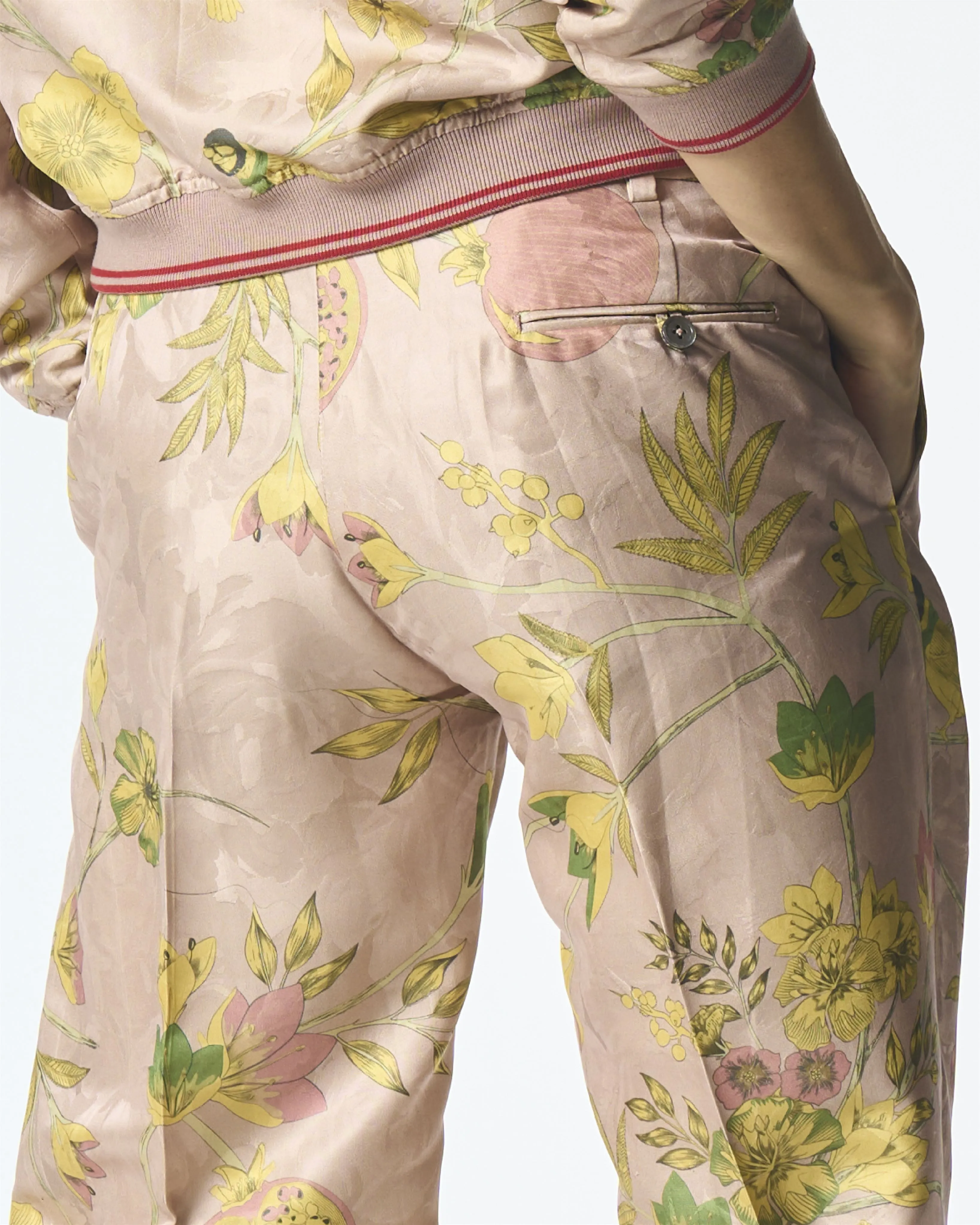 Summer-Trousers Straight Fit Pink Silk Damask-Fashion Edit Orchard-WP532SJ544-SUKETDHIR