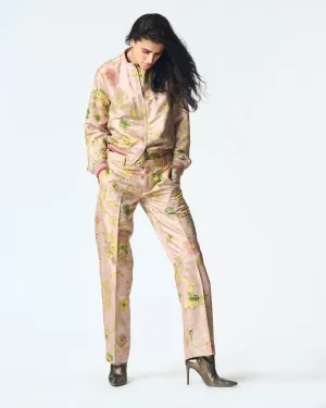 Summer-Trousers Straight Fit Pink Silk Damask-Fashion Edit Orchard-WP532SJ544-SUKETDHIR