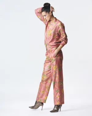 Summer-Trousers Straight Fit Rose Silk Damask-Fashion Edit Orchard-WP532SJ537-SUKETDHIR