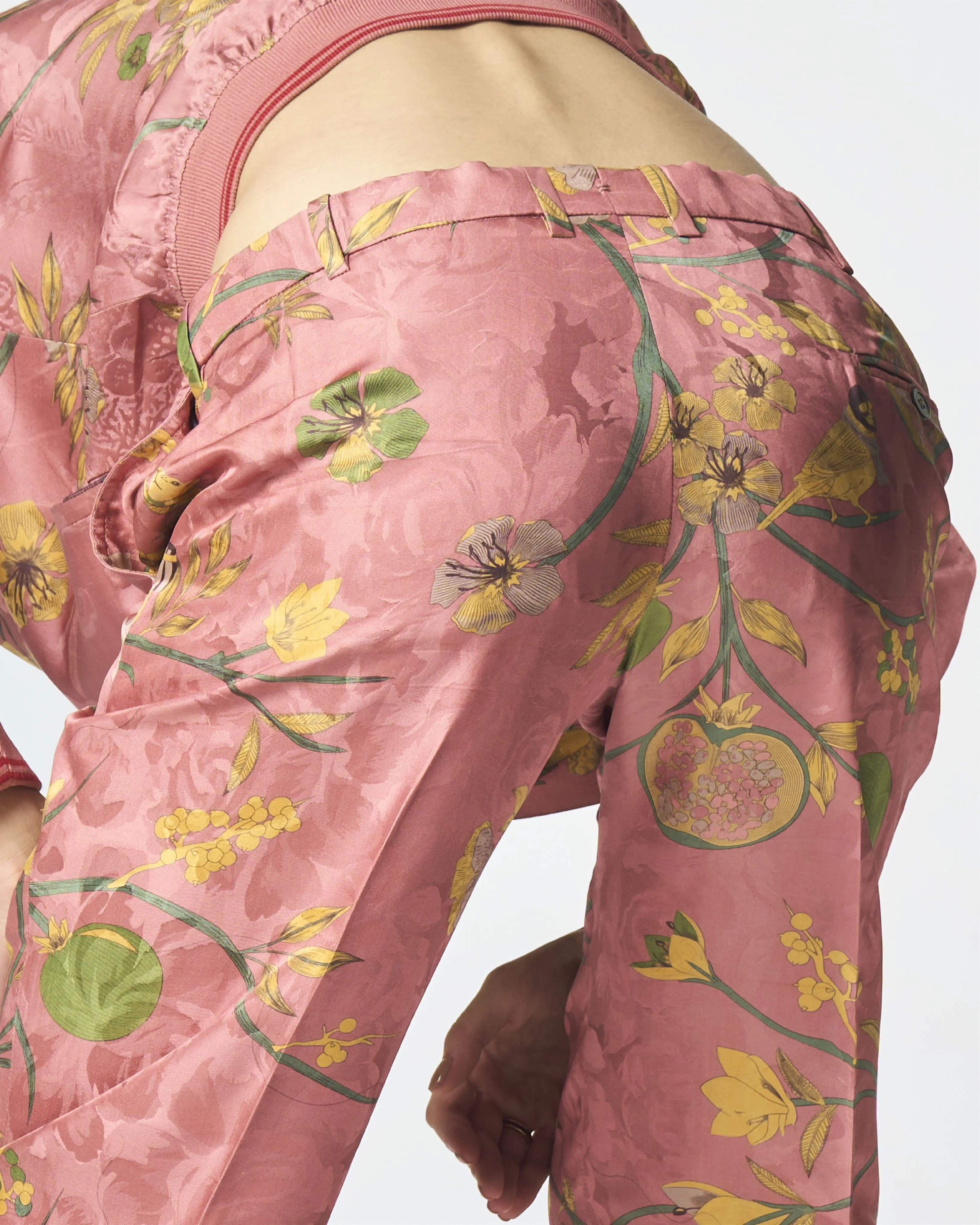 Summer-Trousers Straight Fit Rose Silk Damask-Fashion Edit Orchard-WP532SJ537-SUKETDHIR