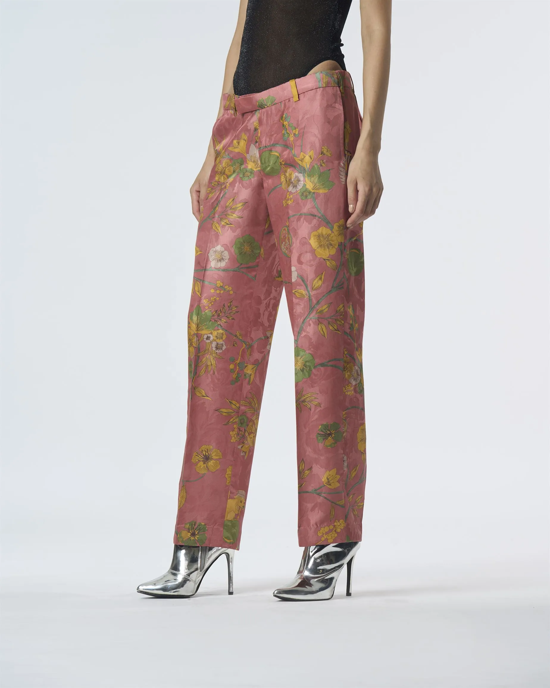 Summer-Trousers Straight Fit Rose Silk Damask-Fashion Edit Orchard-WP532SJ537-SUKETDHIR