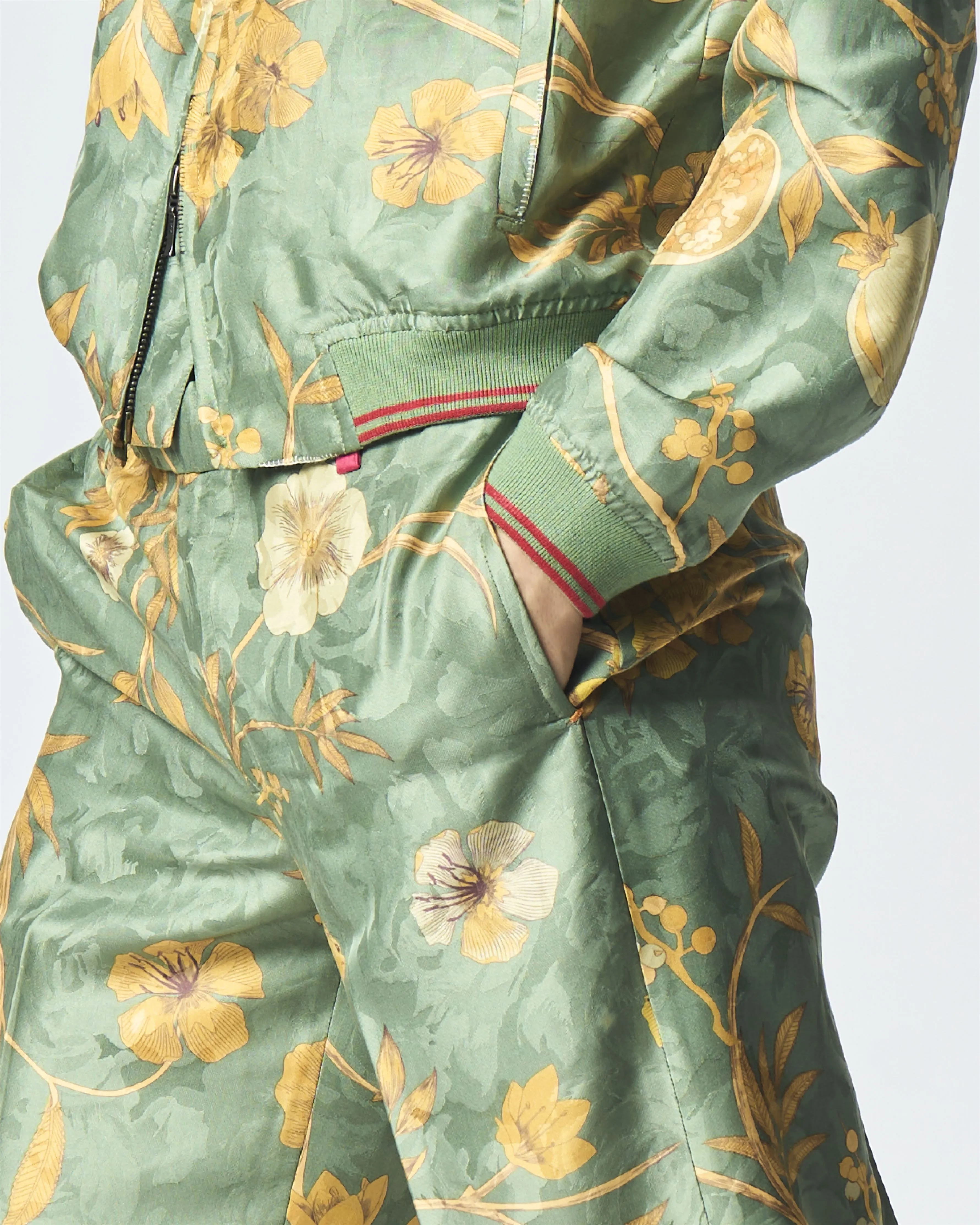 Summer-Trousers Straight Fit Sage Silk Damask-Fashion Edit Orchard-WP532SJ538-SUKETDHIR