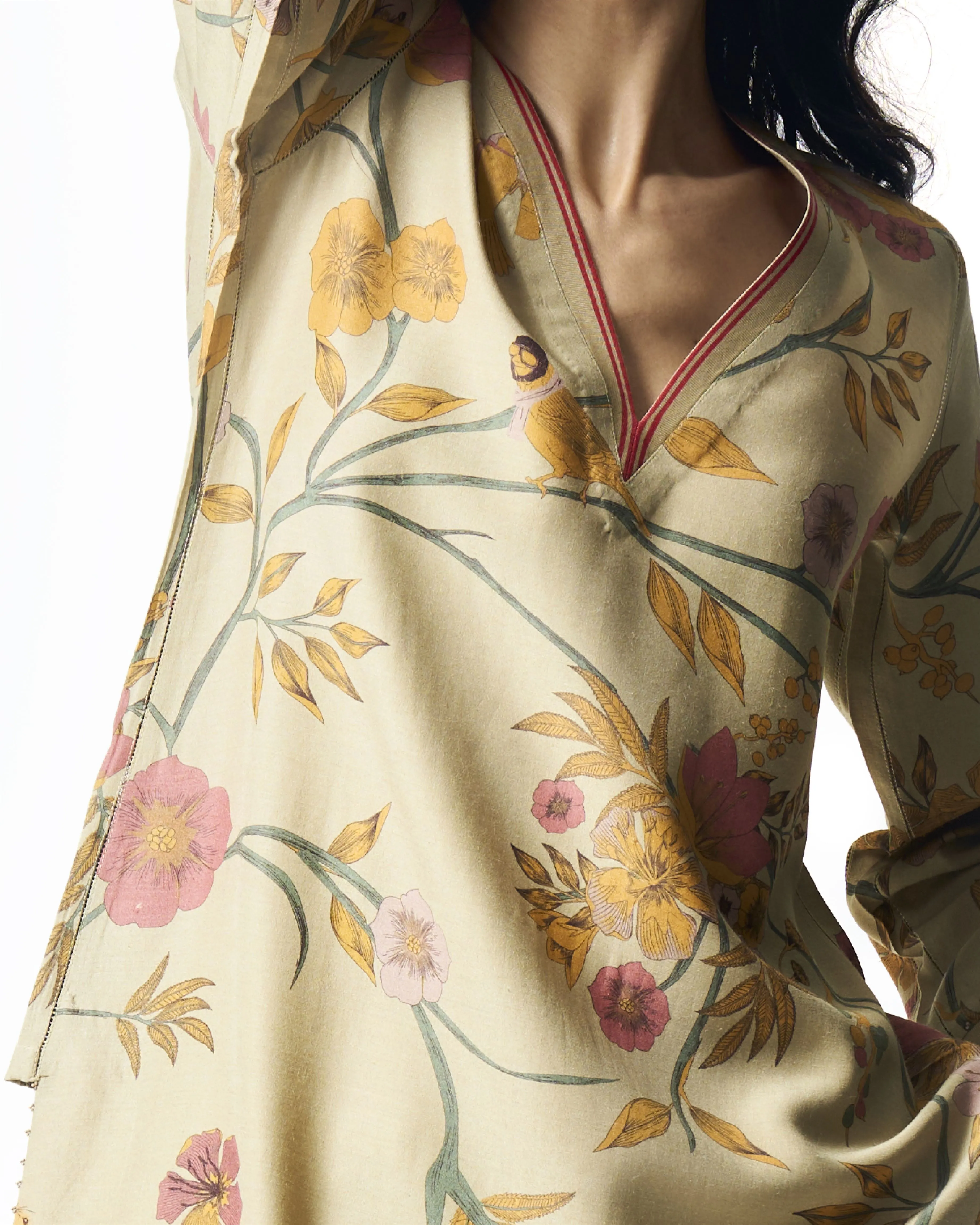 Summer-Tunic Kurta V Neck Mint Muga Satin Silk-Fashion Edit Orchard-WP507MT535-SUKETDHIR