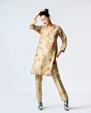Summer-Tunic Kurta V Neck Mint Muga Satin Silk-Fashion Edit Orchard-WP507MT535-SUKETDHIR