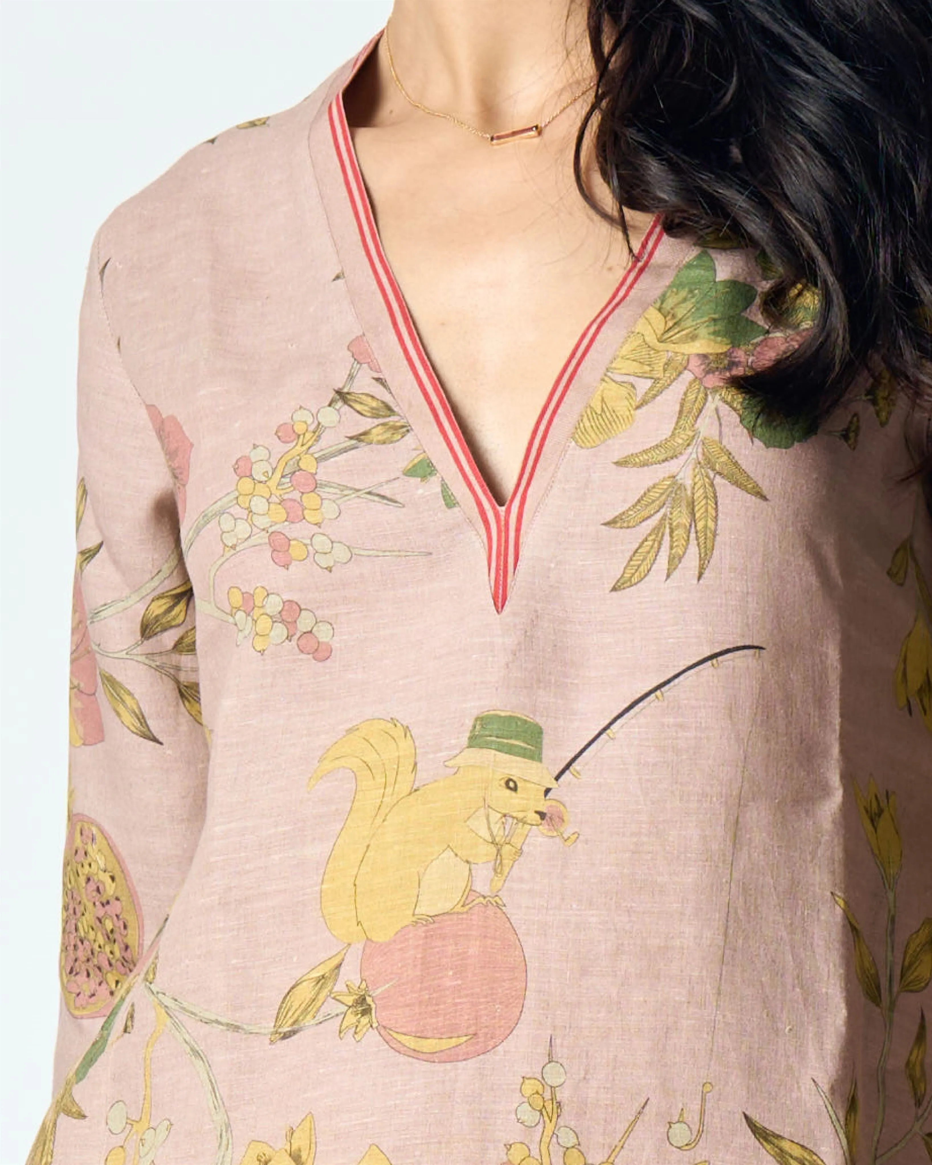 Summer-Tunic Kurta V Neck Pink Muga Satin Silk-Fashion Edit Orchard-WP507MT544-SUKETDHIR