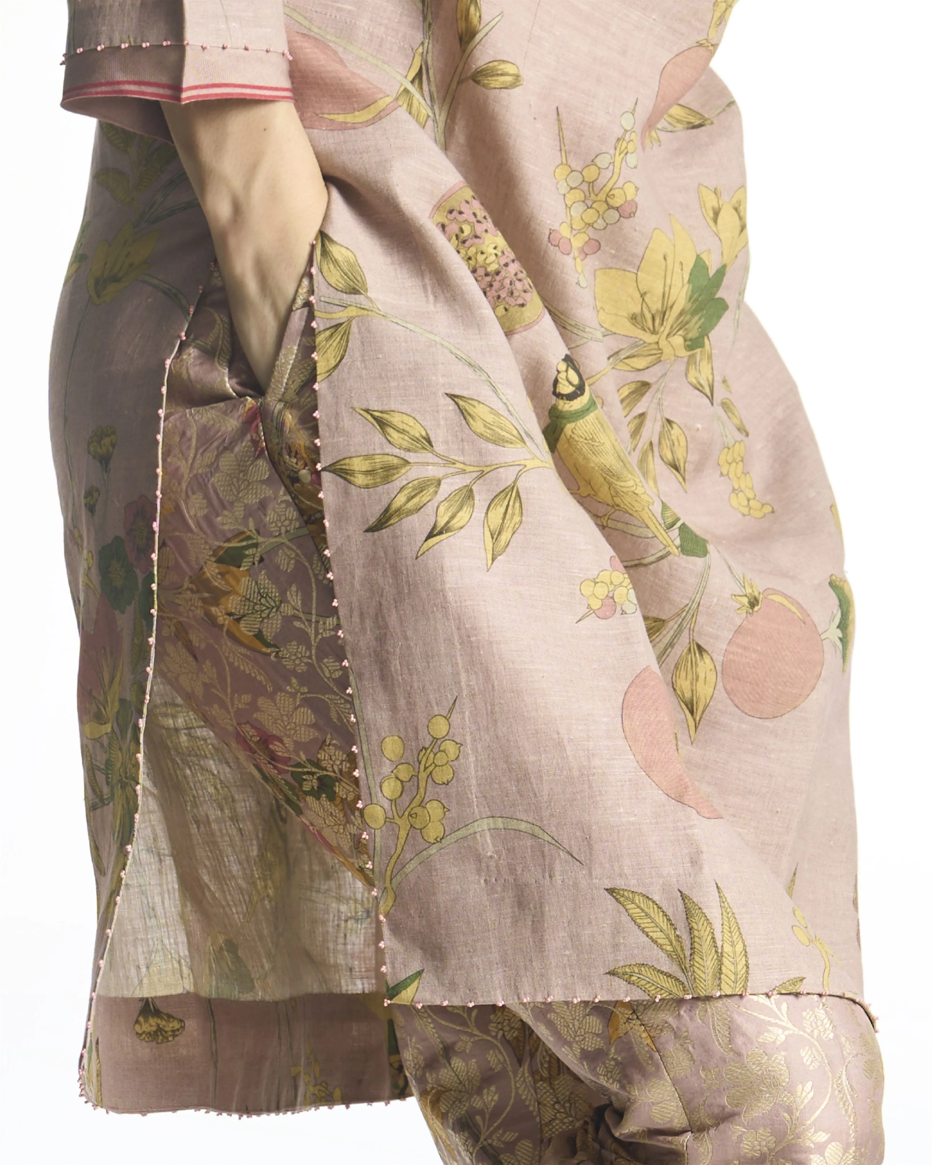 Summer-Tunic Kurta V Neck Pink Muga Satin Silk-Fashion Edit Orchard-WP507MT544-SUKETDHIR
