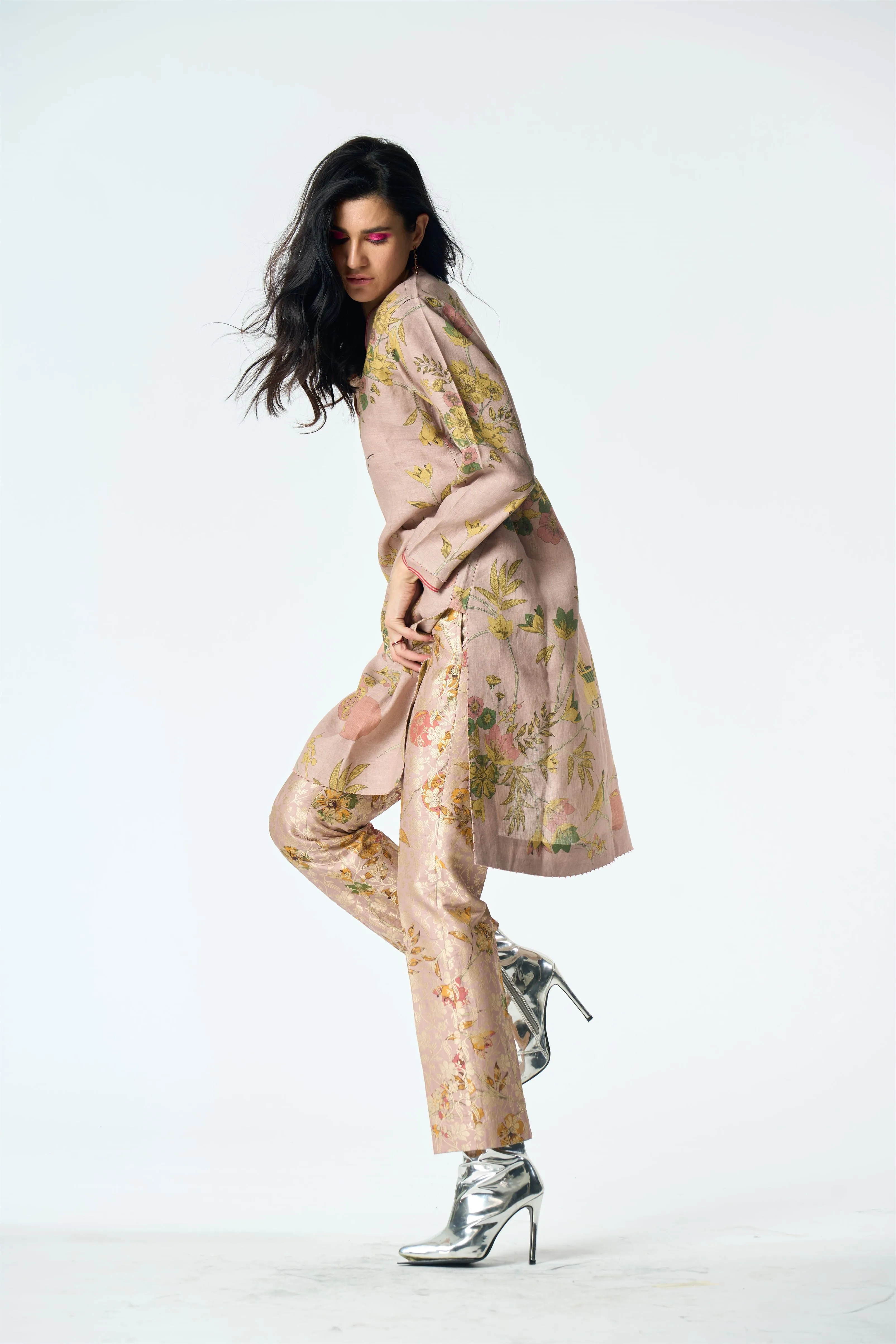 Summer-Tunic Kurta V Neck Pink Muga Satin Silk-Fashion Edit Orchard-WP507MT544-SUKETDHIR