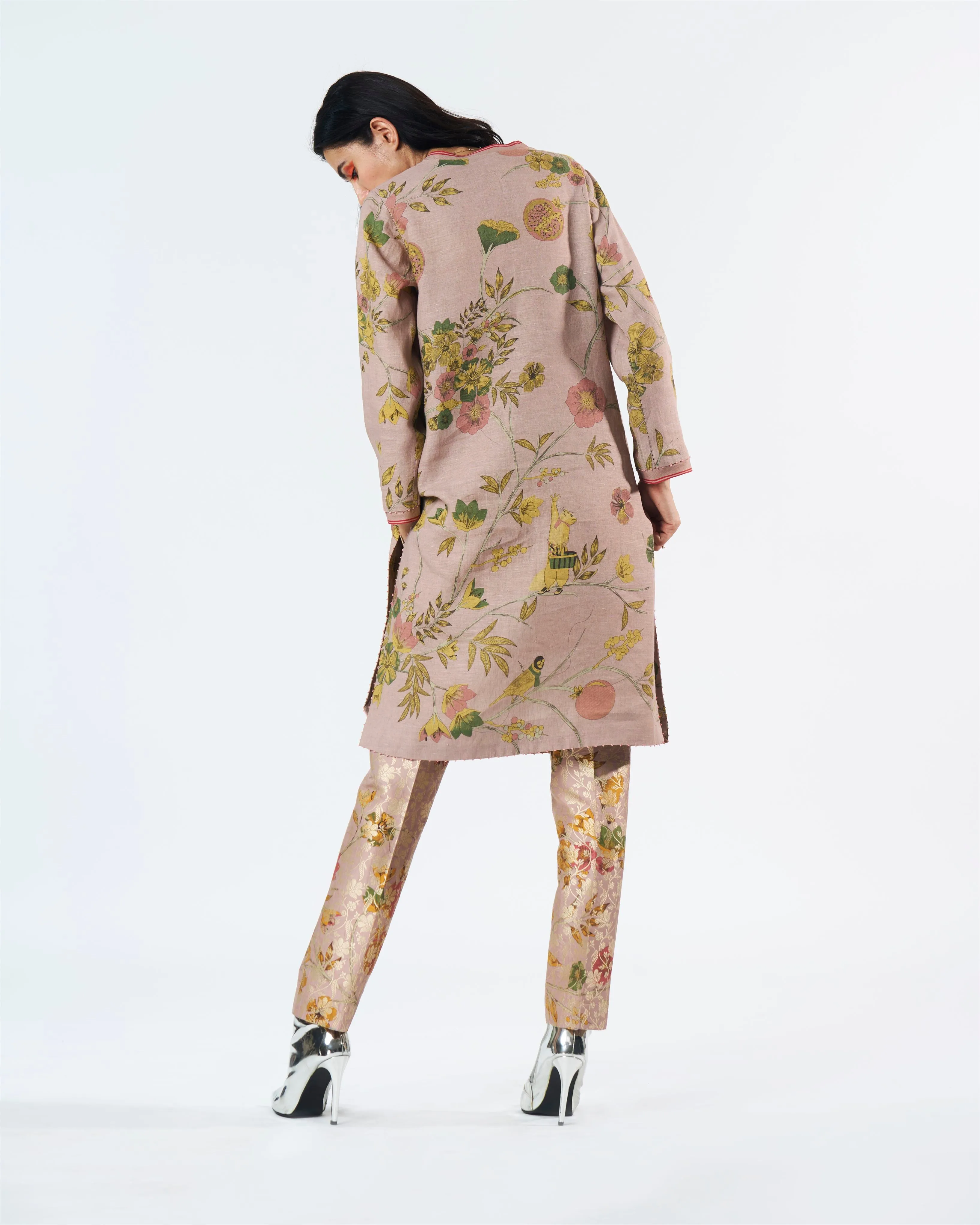 Summer-Tunic Kurta V Neck Pink Muga Satin Silk-Fashion Edit Orchard-WP507MT544-SUKETDHIR