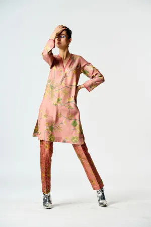 Summer-Tunic Kurta V Neck Rose Muga Satin Silk-Fashion Edit Orchard-WP507MT537-SUKETDHIR